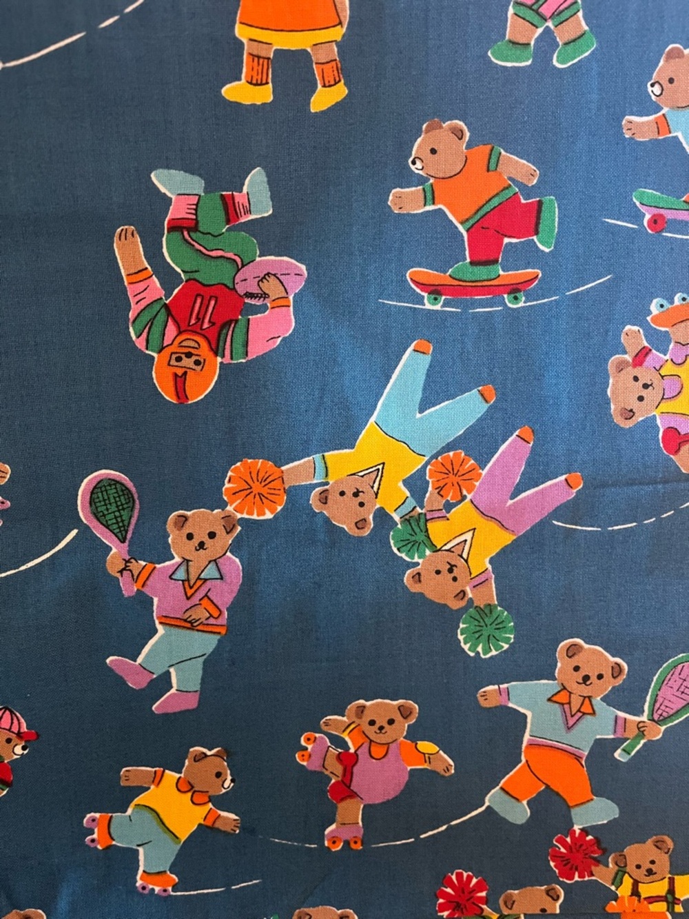 Hoffman California 80s 90s Cotton Vintage Playful Bear Sports Print Fabric